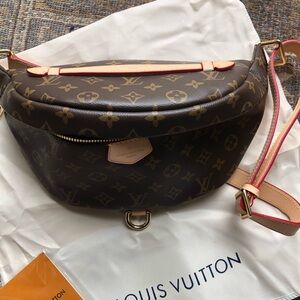 LV inspired designer bum bag crossbody bag, brown flower gold hardware